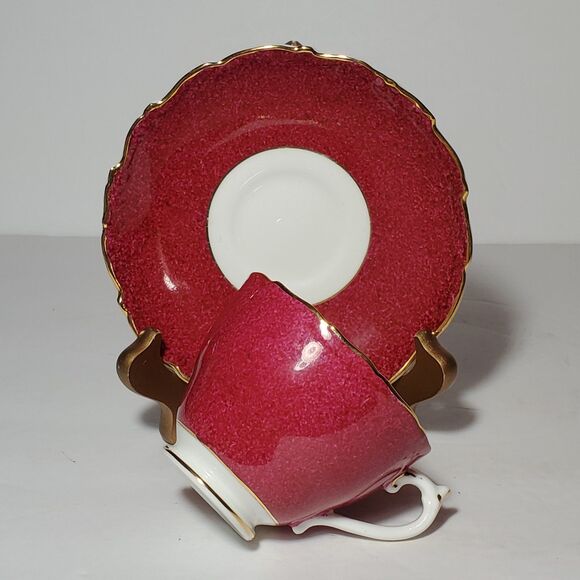 Coalport Teacup and Saucer Burgundy Pink Yellow Blue Flowers Vintage - Picture 5 of 10